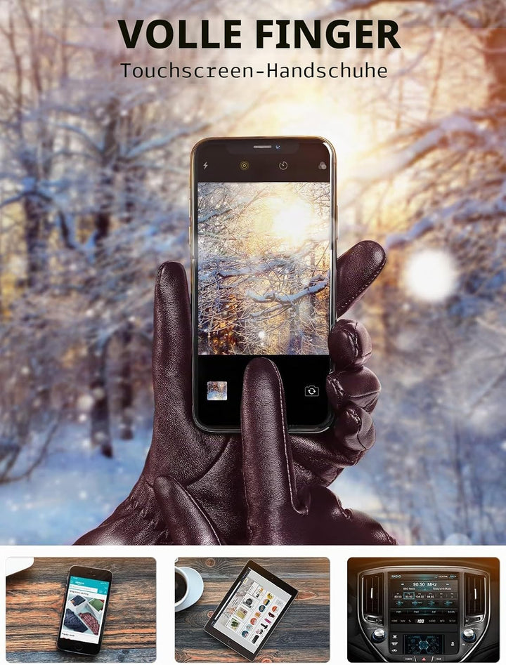 vislivin Touchscreen Handschuhe Damen Winter Lederhandschuhe Warme Leder SMS Handschuhe Weinrot M, W
