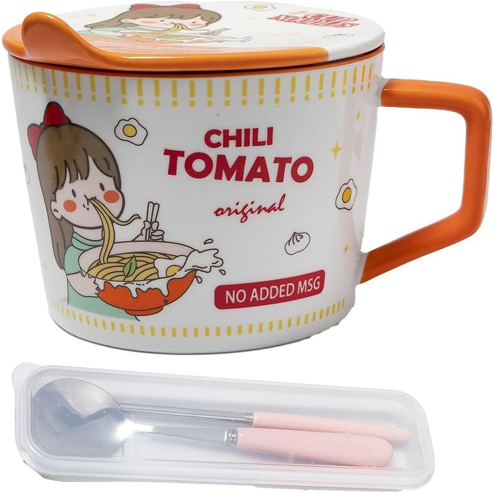 lachineuse - Instant-Nudel-Schale – japanische Ramen-Schale & chinesische Nudeln mit Besteck & Decke