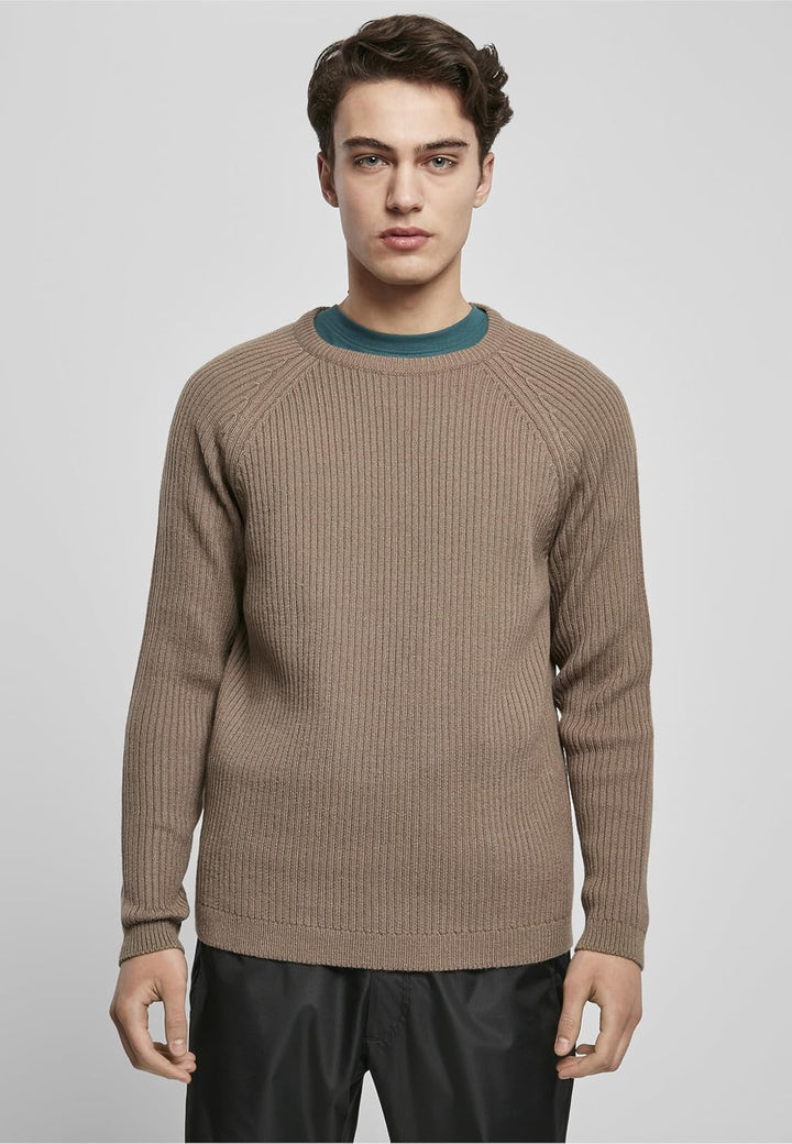 Urban Classics Herren Strickpullover mit Raglan Ärmeln, Rib-Struktur & Rundhals, nahtfreie Schultern