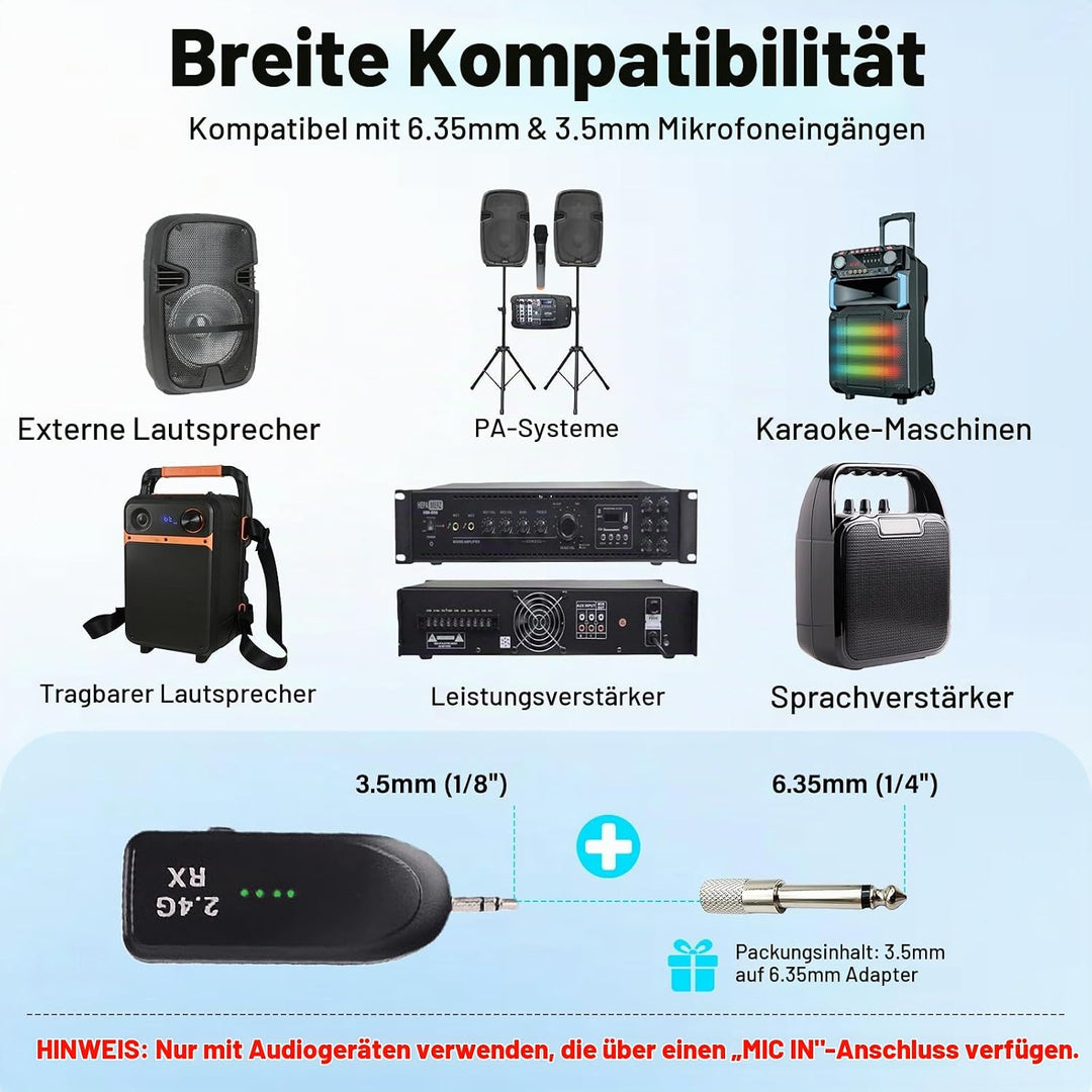 Wireless Mikrofon Headset, 2.4G Kabelloses Funkmikrofon Headset mit 20M Reichweite, UHF Wiederauflad