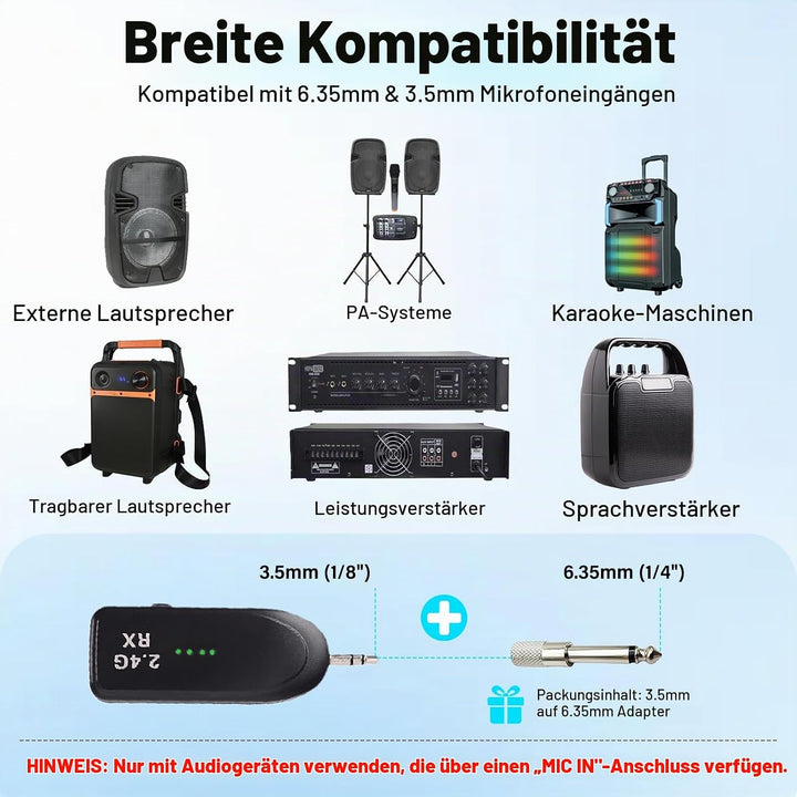Wireless Mikrofon Headset, 2.4G Kabelloses Funkmikrofon Headset mit 20M Reichweite, UHF Wiederauflad
