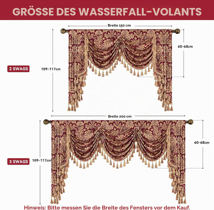 TOPLUXE Swag Volant Vorhang für Schlafzimmer Esszimmer Wohnzimmer Küche, Damast Kurzstore Waterfall
