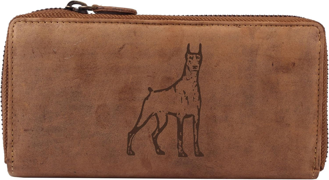 Greenburry Damengeldbörse mit Hunde-Motiv Dobermann l Geschenkidee für Hundefreunde I Leder, Doberma