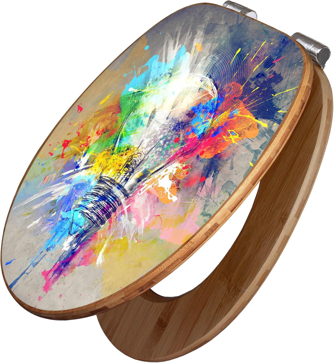 banjado® Design WC Sitz Bambus Absenkautomatik mit Motiv Idee/Toilettendeckel mit Absenkautomatik Ho