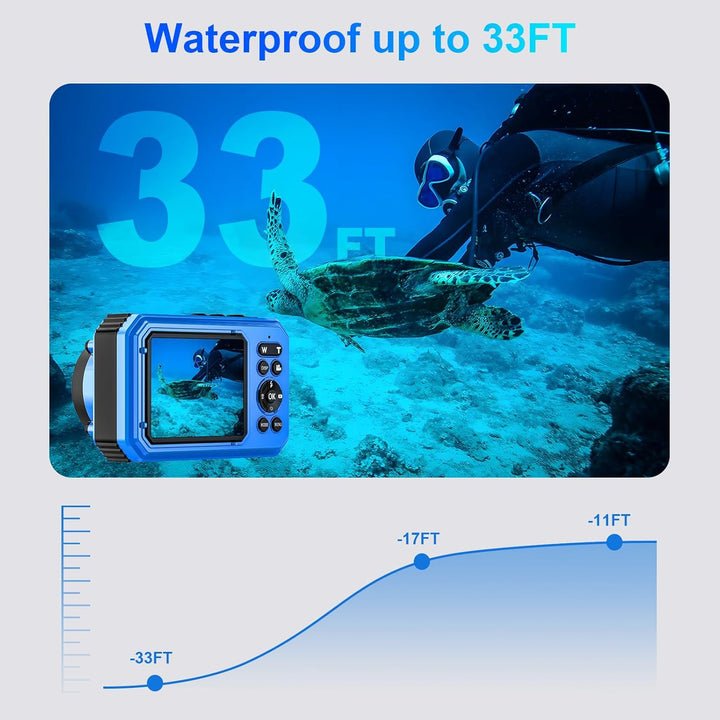 Digitalkamera, Yixinxin 4K 64MP 33FT UHD Unterwasserkamera zum Schnorcheln mit 32GB Karte Dual-Scree