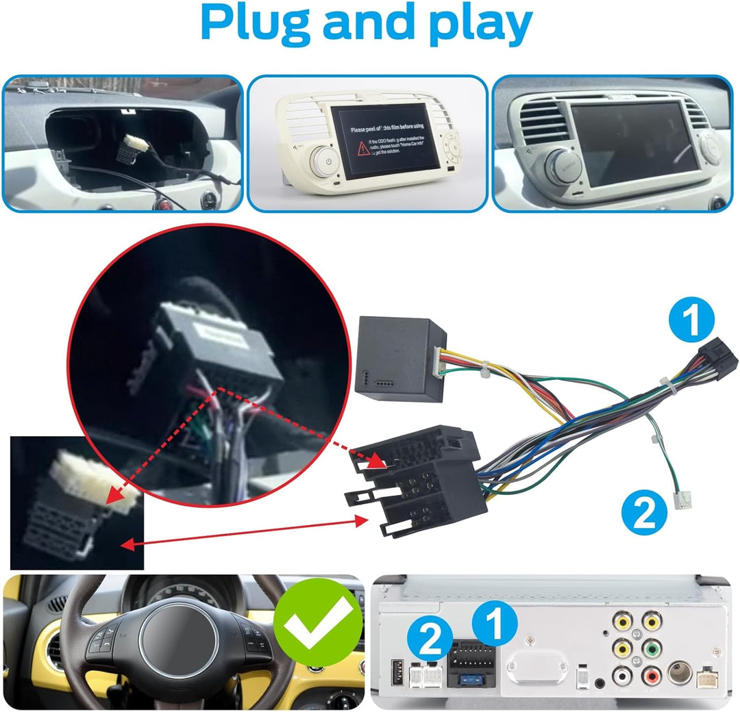 Linux Autoradio Blitzstart für Fiat-500 2007-2015 | Plug & Play | Wireless CarPlay/Android Auto/Blue