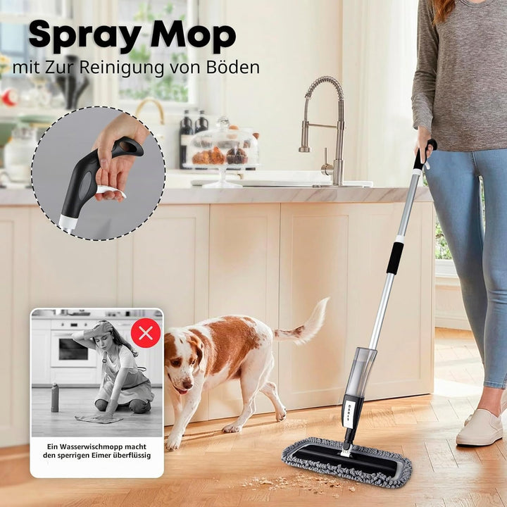 Sprühmopp zum Reinigen von Böden - DARIS Mikrofaser Flachmopp mit Sprüher Nass Trocken Bodenwischer