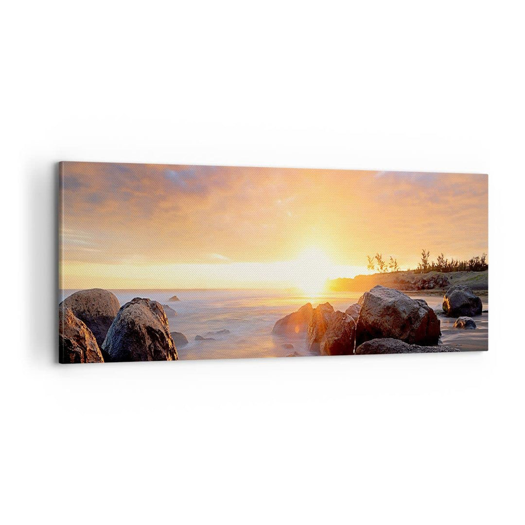 Panorama Bilder auf Leinwand 100x40cm Leinwandbild Meer Strand Felsen Gross Wanddeko Bild Schlafzimm