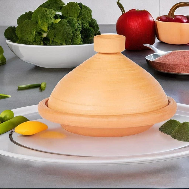 Marokkanische Tajine Topf zum Kochen + Kochbuch | Schmortopf Unglasiert Tuareg Ø 36cm für 5-8 Person