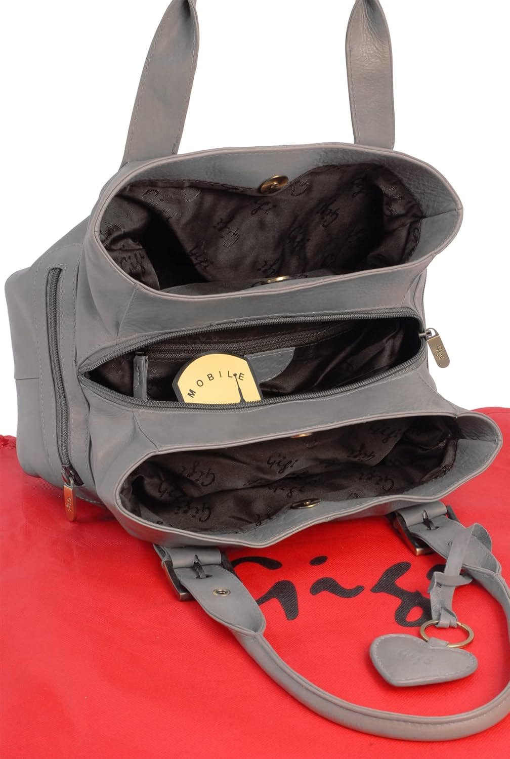 Gigi - Damen Leder Henkeltasche - Handtasche Klein/Mittelgross - mit Herz Schlüsselring - Othello 61