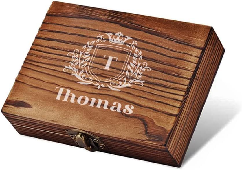 4-TLG Whisky Steine Set - in gravierter Holzbox - mit 9x Kühlsteine + 1x Zange + 1x Beutel - wiederv