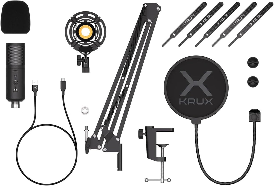 KRUX Edis 3000, Computermikrofon, Verstellbarer Arm, Poppschutzfilter, RGB-Hintergrundbeleuchtung, 3
