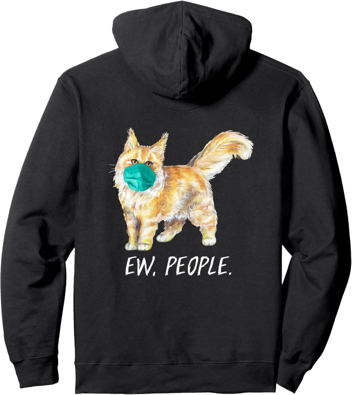 MAINE COON Katze mit Gesichtsmaske Mundschutz Rückendruck Pullover Hoodie