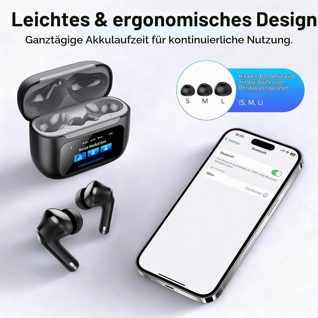 TIMU Bluetooth Kopfhörer mit Touchscreen, 2026 In Ear Kopfhörer Kabellos Bluetooth 5.4 mit ANC+ENC N