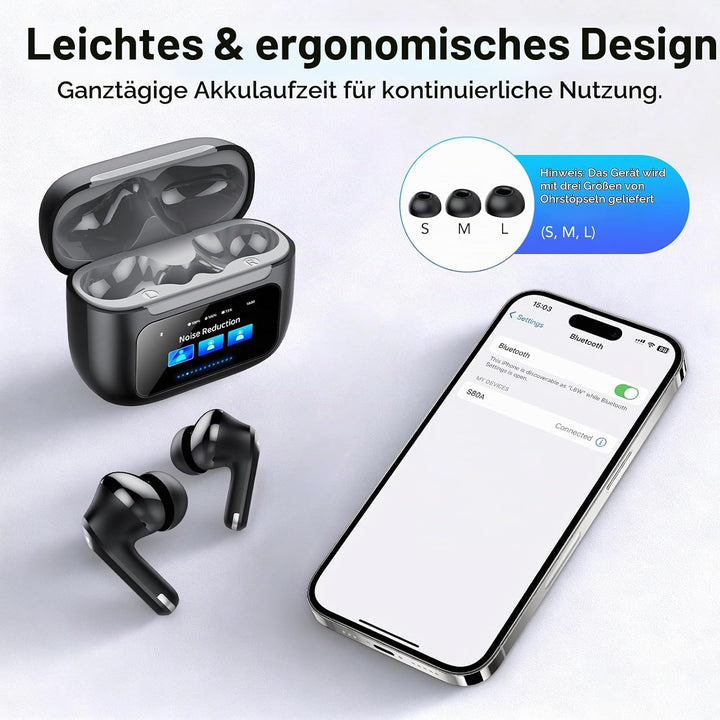TIMU Bluetooth Kopfhörer mit Touchscreen, 2026 In Ear Kopfhörer Kabellos Bluetooth 5.4 mit ANC+ENC N