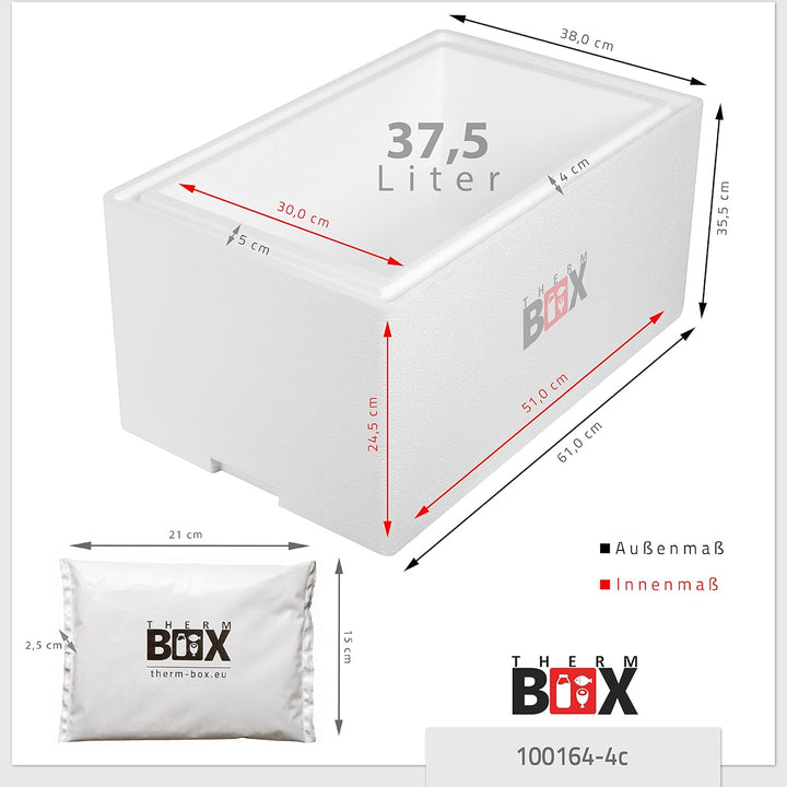 THERM BOX Styroporbox gross mit Kühlakku für Kühlbox Transportbox Thermobehälter Wiederverwendbar 37