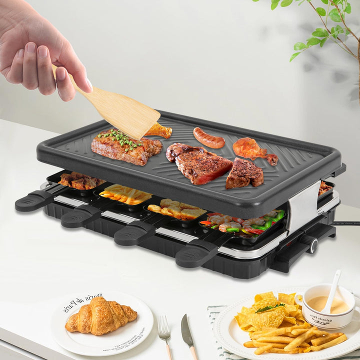 Elektrisch Grill Raclette 2 Personen, 1300W Tragbarer Elektrogrill Tischgrill mit Abnehmbare Grillpl