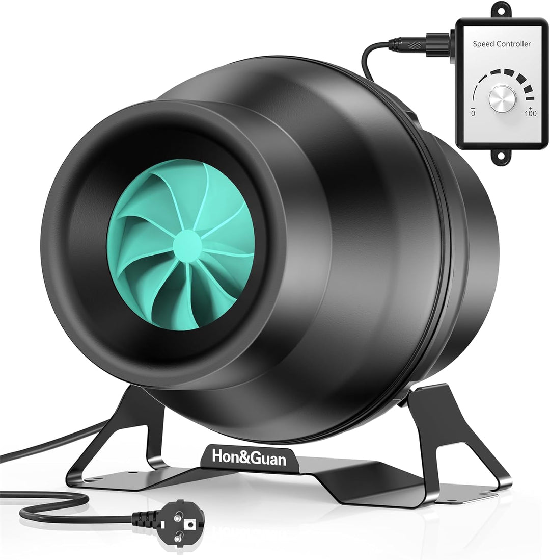 Hon&Guan Regelbar Rohrlüfter 100mm Leise mit Geschwindigkeitsregler, Rohrventilator Starker Winddruc
