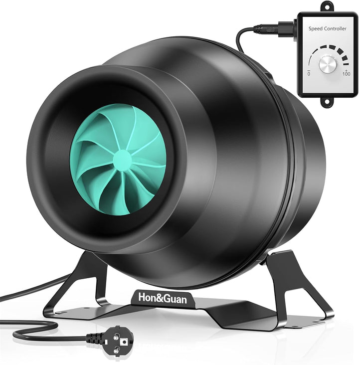 Hon&Guan Regelbar Rohrlüfter 100mm Leise mit Geschwindigkeitsregler, Rohrventilator Starker Winddruc