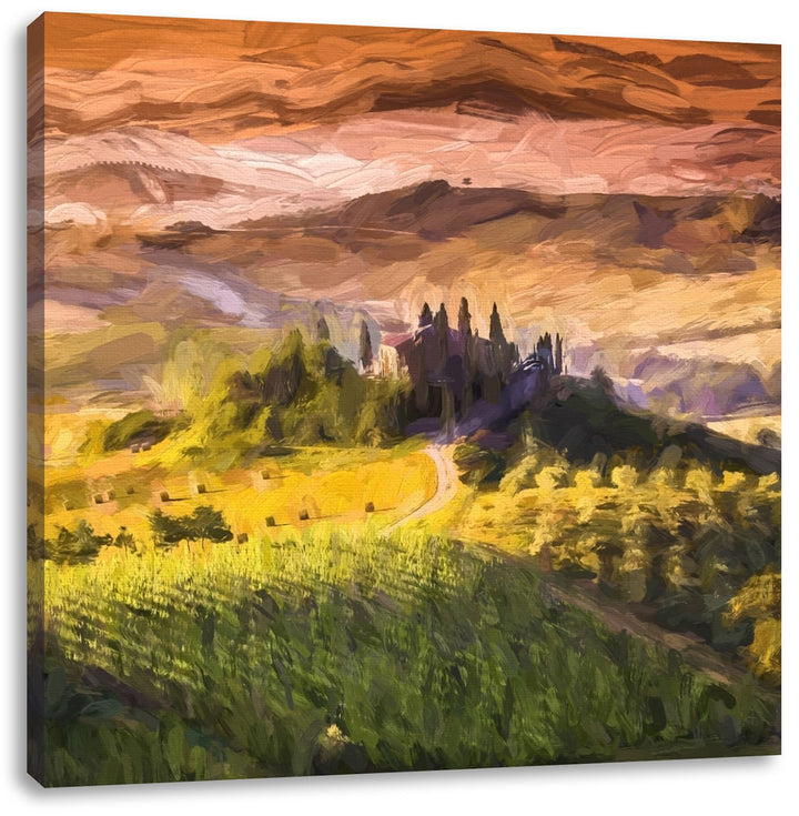 Pixxprint Toskana Landschaft mit Feldern als Leinwandbild/Grösse: 70x70 cm/Wandbild/Kunstdruck/ferti