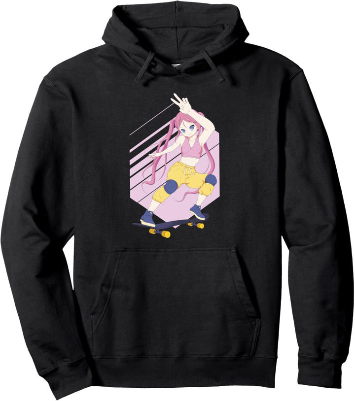 Anime Skater Girl Skateboard-Grafik Pullover Hoodie