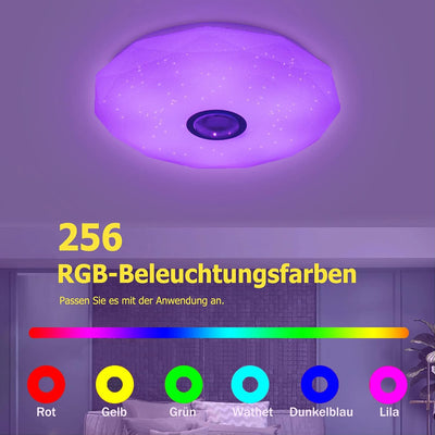 Wholede LED Deckenleuchte Dimmbar mit Bluetooth Lautsprecher, LED Deckenlampe mit Fernbedienung oder