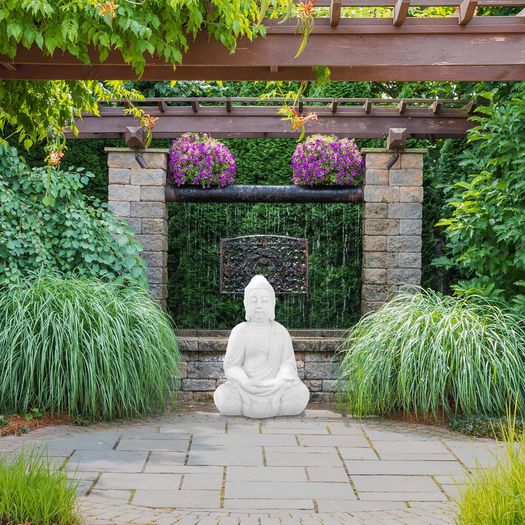 Relaxdays Buddha Figur sitzend, 70 cm hoch, XL Garten Dekofigur, wetterfest &amp; frostsicher, Dekoskulp