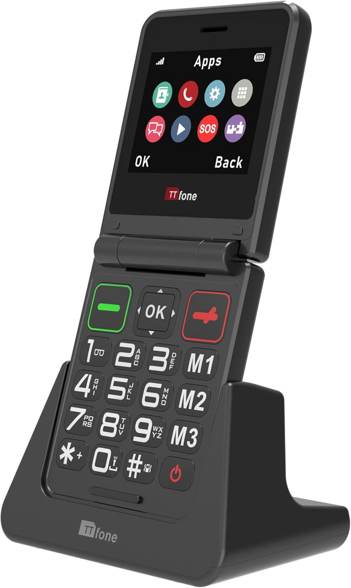 TTfone Klapphandy TT660 mit faltbarem Design, grossen Tasten, Notruf, Langer Akkulaufzeit und 3G & 4