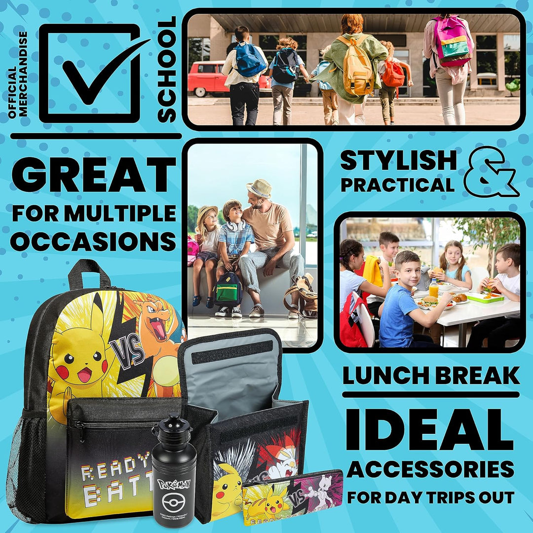 Pokemon Rucksack Kinder 4er Set Schulranzen Lunchbox Federmäppchen Wasserflasche 500ml Kinderrucksac