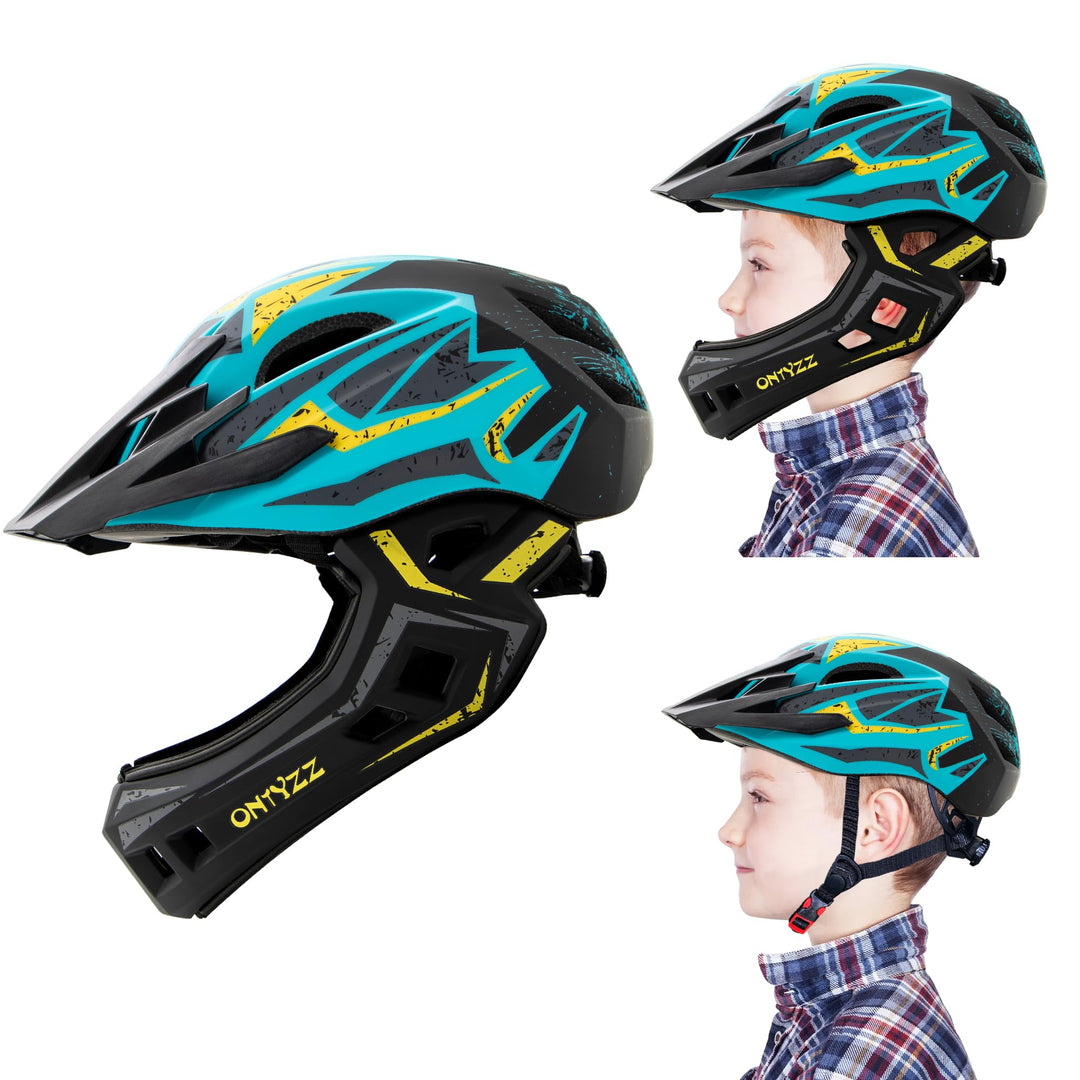 Kinder Fahrradhelm Leicht Integralhelm Kinder mit Abnehmbaren Kinnschutz Abnehmbarer Visier Kinder D