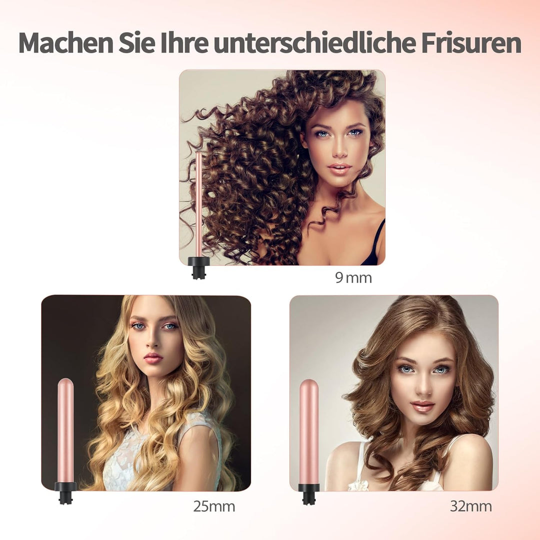 Lockenstab, 3 in 1 Lockenstäb set mit Verschiedenen Aufsätzen für Grosse und Kleine Locken Keramik T