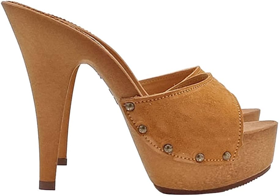 Damenclogs mit Wildlederband - Made in Italy - K93001 CAM C (41, BRAUN) 41 EU Braun, 41 EU Braun