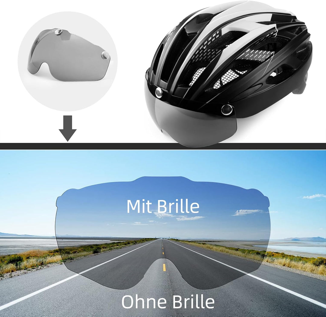 Shinmax Fahrradhelm mit LED-Beleuchtung, Fahrradhelm mit Sicherheitsbeleuchtung, magnetischer Fahrra