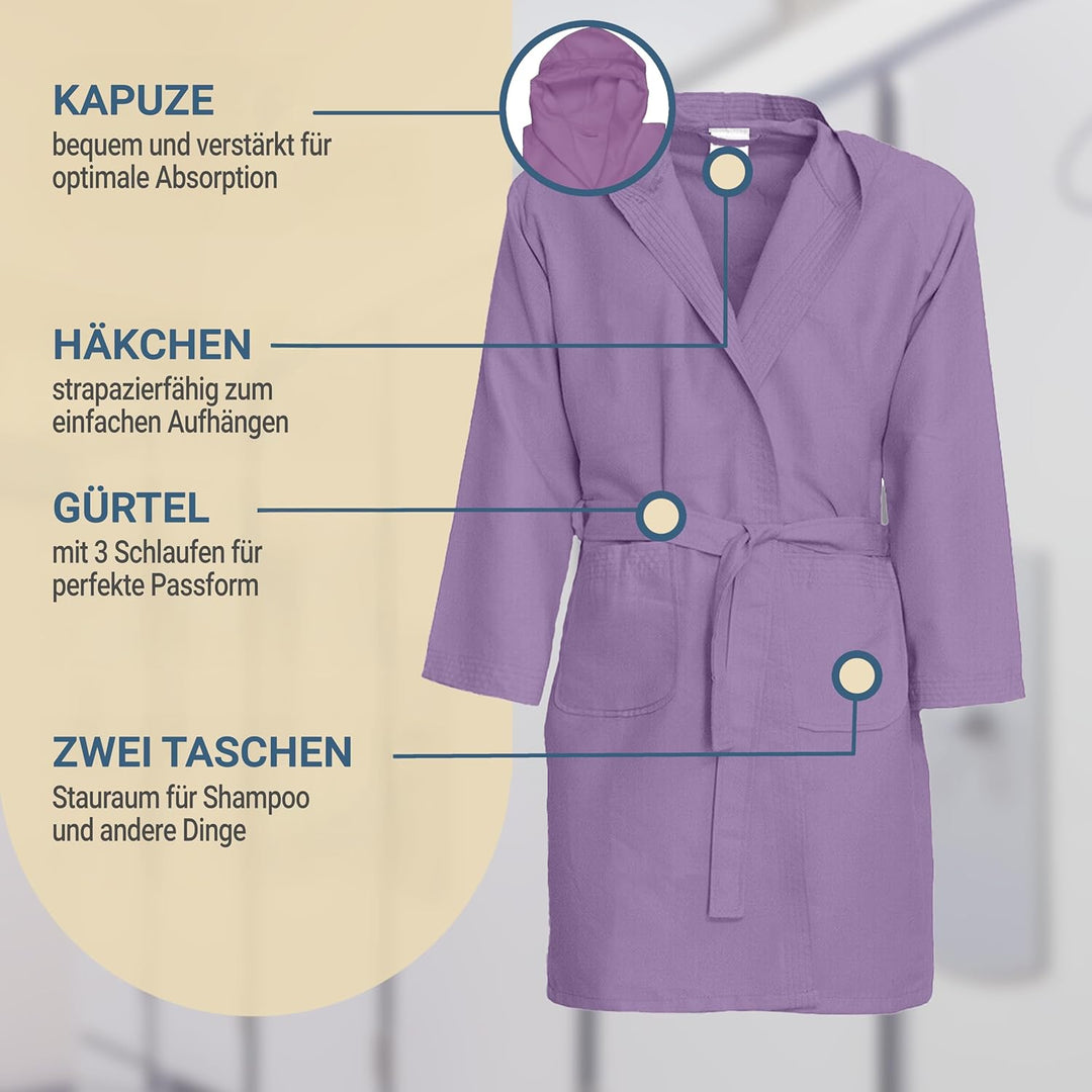 Dorian Home Bademantel aus Mikrofaser für Herren und Damen, Unisex, mit praktischen Taschen und Kapu
