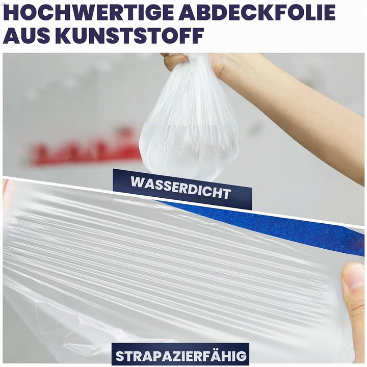 ADHES Abdeckfolie Mit Klebeband, Maler Abdeckfolie Malerband Abdeck-Folie, Malerfolie Malerkrepp Für