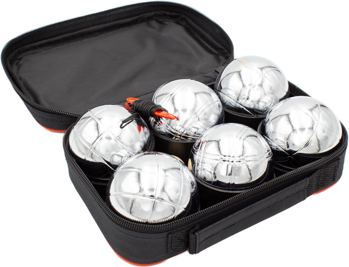 Premium Boule Kugel Set mit 6 Metallkugeln, Zielkugel aus Holz, Distanzschnur inkl. Tragetasche - Bo