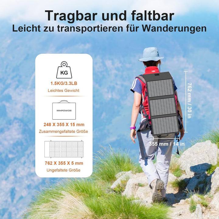 45W 18V Tragbares Solarpanel-Ladegerät mit USB-C, USB-A und DC-Ausgängen, IP67 Wasserdichte Faltbare