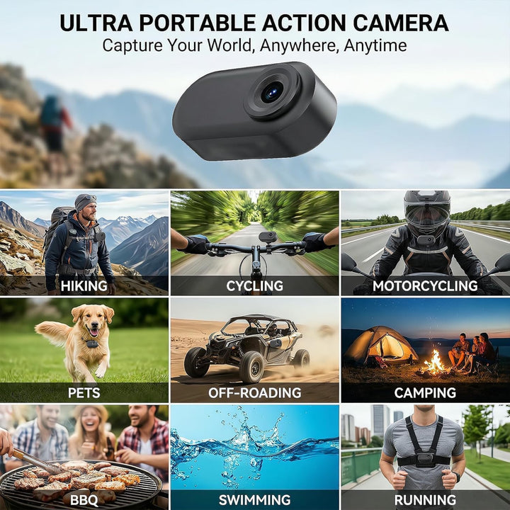 Mini Action Cam 1080P,Action Camera,Tragbare Kamera mit 360° Drehbarem Clip und Magnetclip,Mini K-Am