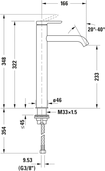 Duravit C11040 C.1 Waschtischarmatur, Grösse XL (Auslauf Höhe 233 mm). Wasserhahn Bad in Chrom XL oh