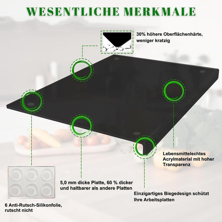 JanYoo Acryl Schneidebretter 50x40CM, Küchenschneidebrett Arbeitsplattenschoner mit Anschlagkante, D