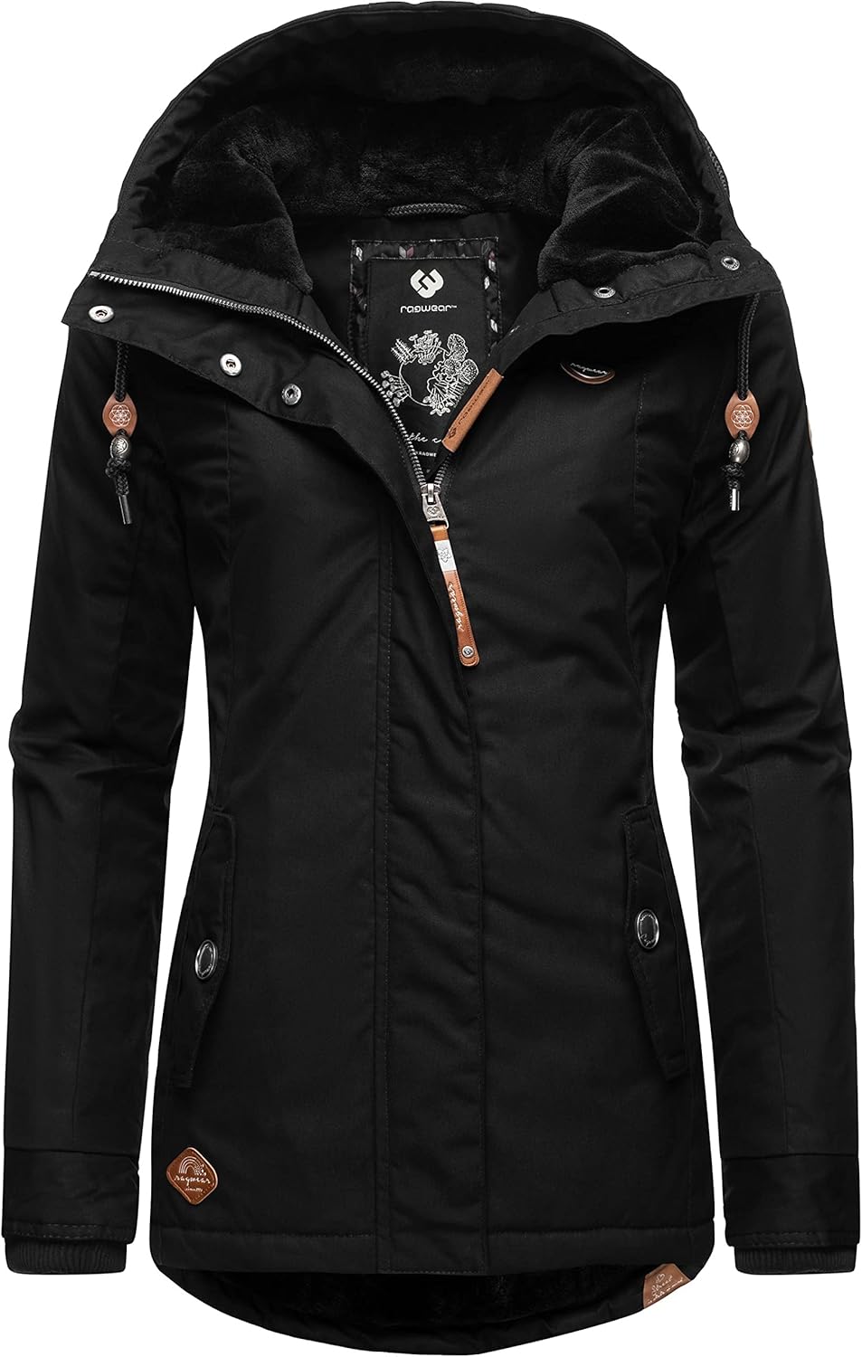 Ragwear Damen Winterjacke Warmer Kurzmantel mit Kapuze Monade XS-6XL XS Black22, XS Black22