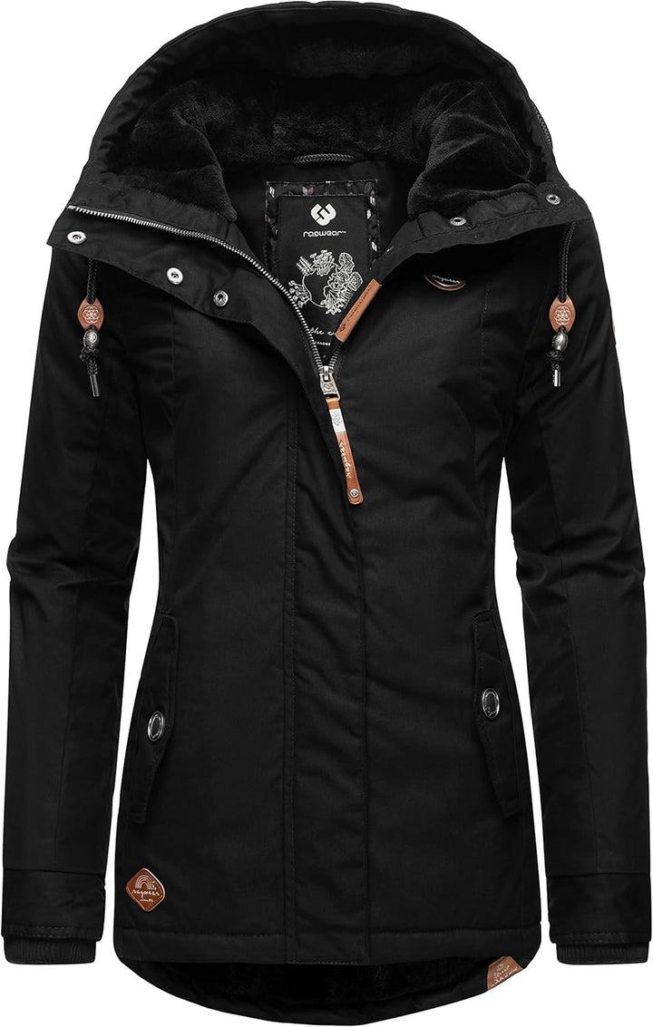 Ragwear Damen Winterjacke Warmer Kurzmantel mit Kapuze Monade XS-6XL XS Black22, XS Black22
