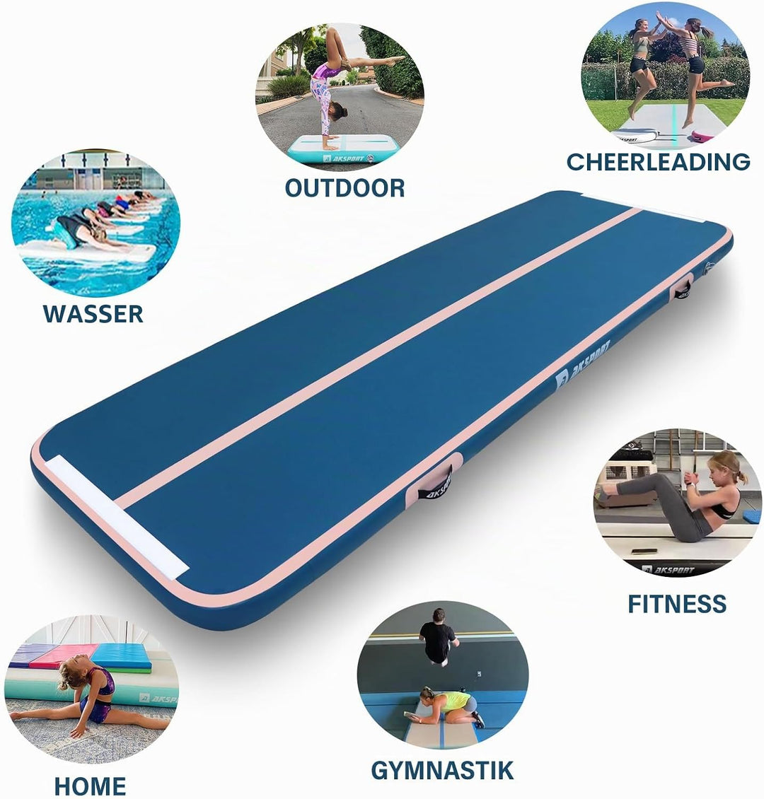 AKSPORT Air Matte Track Tumbling Matte,3/4/5/6m Aufblasbar Gymnastikmatte Turnmatte Tumbling Matten