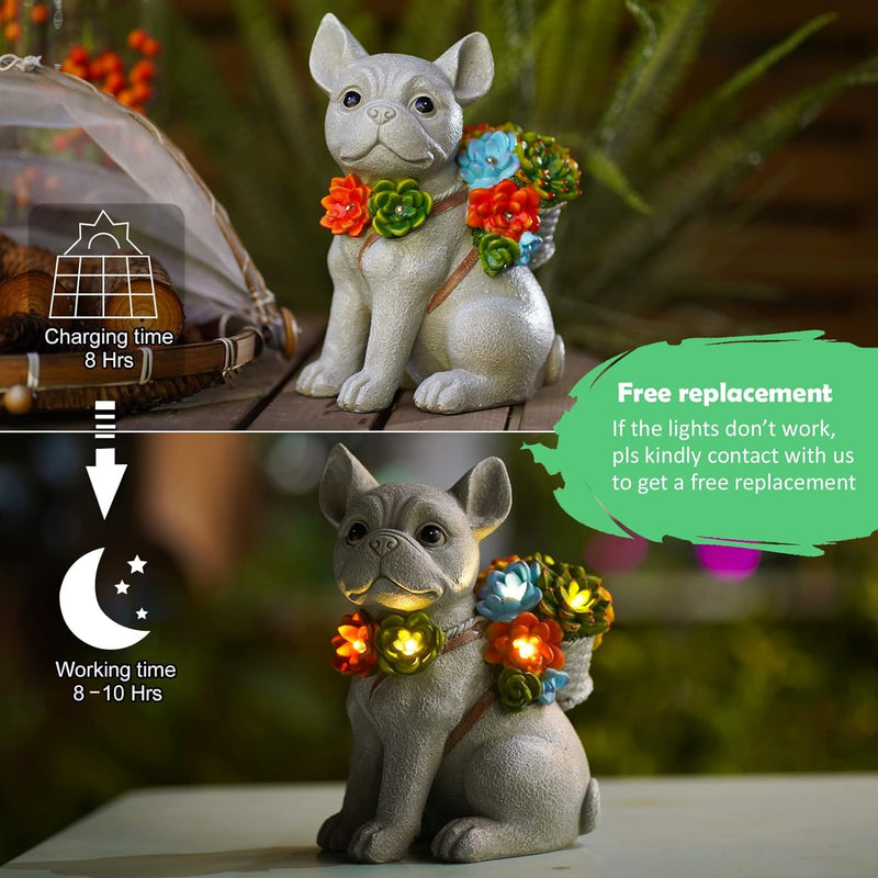 Yeomoo Solar Hund Deko Figur Gartendeko für Draussen - Dogs mit Sukkulente LED Solarleuchten, für Hu