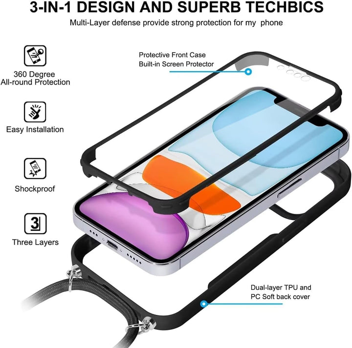 FERLAN Handykette für iPhone 17 Pro Hülle mit Band,Transparent 360 Grad Rundumschutz Schutzhülle mit