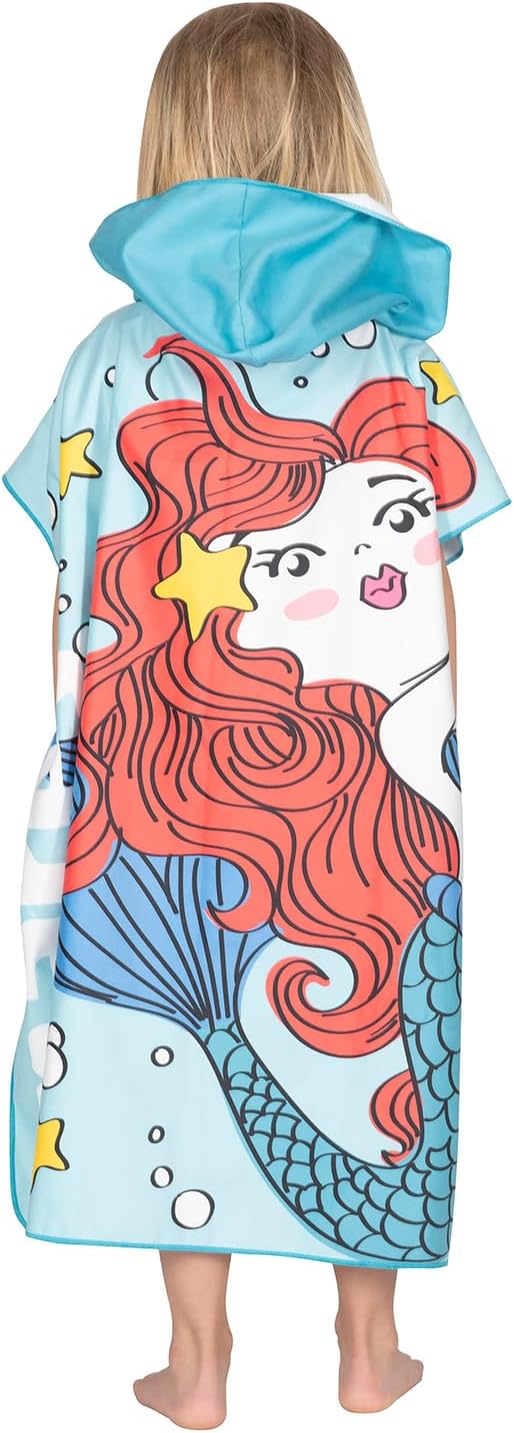 Mares Seaside Poncho Junior, Polyester-Mikrofaser Bademantel Badeponcho Strandtuch Kinder, Meerjungf