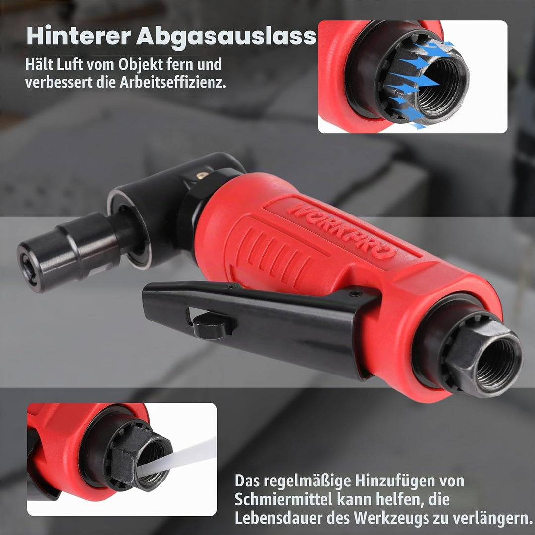 WORKPRO Druckluft Stabschleifer 90° Winkel Schleifer 1/4" (6,3mm) Druckluftschleifer, Druckluft Wink