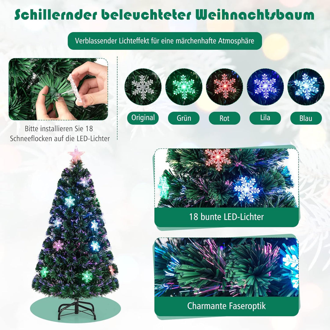 COSTWAY 120 cm LED Künstlicher Weihnachtsbaum mit Glasfaser-Farbwechsler und Sternspitze, Tannenbaum