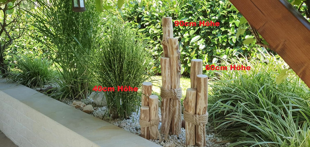Maritime Windlichtsäulen aus Haselnuss - Naturholz Dekoration Haus und Garten (90 cm), 90 cm