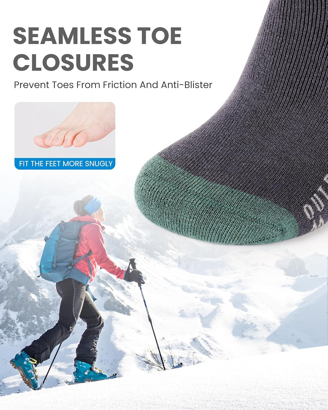 OutdoorMaster 2 Paar Unisex Merinowolle Skisocken für Damen & Herren, Winter Snowboarding Atmungsakt